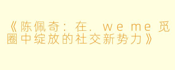 《陈佩奇:在.weme觅圈中绽放的社交新势力》