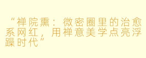 “禅院熏：微密圈里的治愈系网红，用禅意美学点亮浮躁时代”