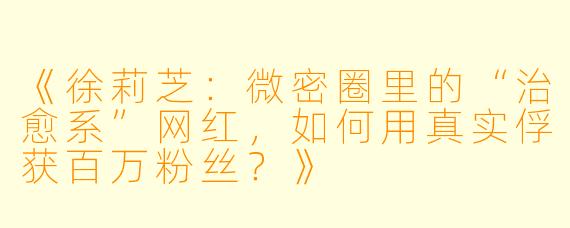 《徐莉芝：微密圈里的“治愈系”网红，如何用真实俘获百万粉丝？》