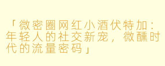 「微密圈网红小酒伏特加：年轻人的社交新宠，微醺时代的流量密码」