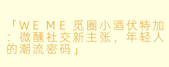 「WEME觅圈小酒伏特加：微醺社交新主张，年轻人的潮流密码」
