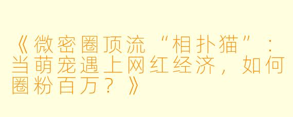 《微密圈顶流“相扑猫”：当萌宠遇上网红经济，如何圈粉百万？》