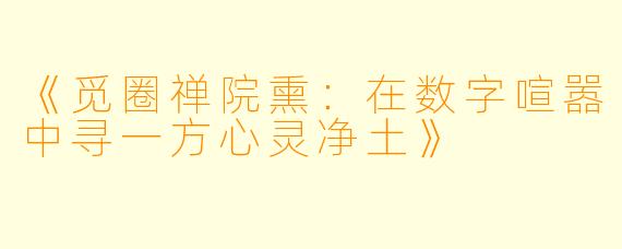 《觅圈禅院熏：在数字喧嚣中寻一方心灵净土》