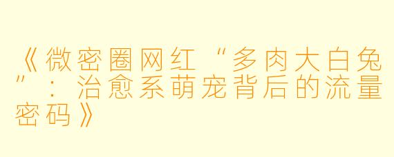 《微密圈网红“多肉大白兔”：治愈系萌宠背后的流量密码》