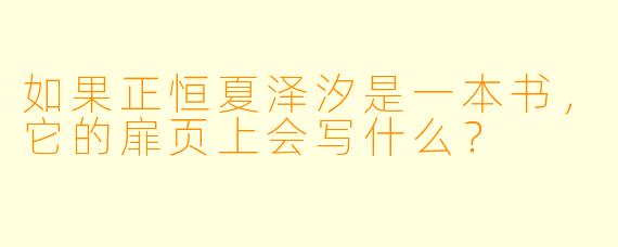 如果正恒夏泽汐是一本书，它的扉页上会写什么？