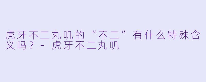 虎牙不二丸叽的“不二”有什么特殊含义吗？
